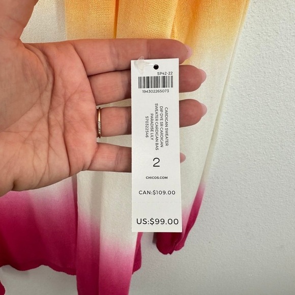 Chico's Ombre‎ Cardigan Sweater Orange White Pink Open Front Knit Size Large NWT - Picture 9 of 11